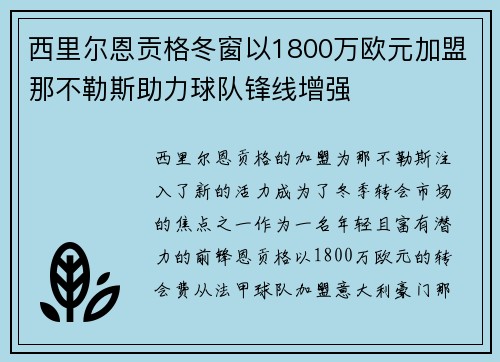西里尔恩贡格冬窗以1800万欧元加盟那不勒斯助力球队锋线增强